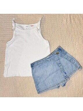 Zara White Tank and Denim Skort Set Sz 2/3Y